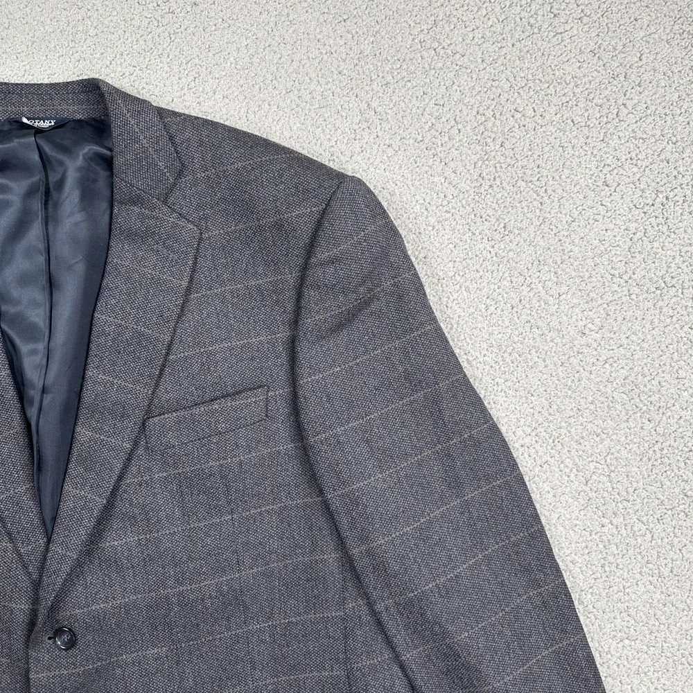 Botany 500 Allan Blazer Men 46L Blue‎ Windowpane Plaid Lambswool Sport Coat